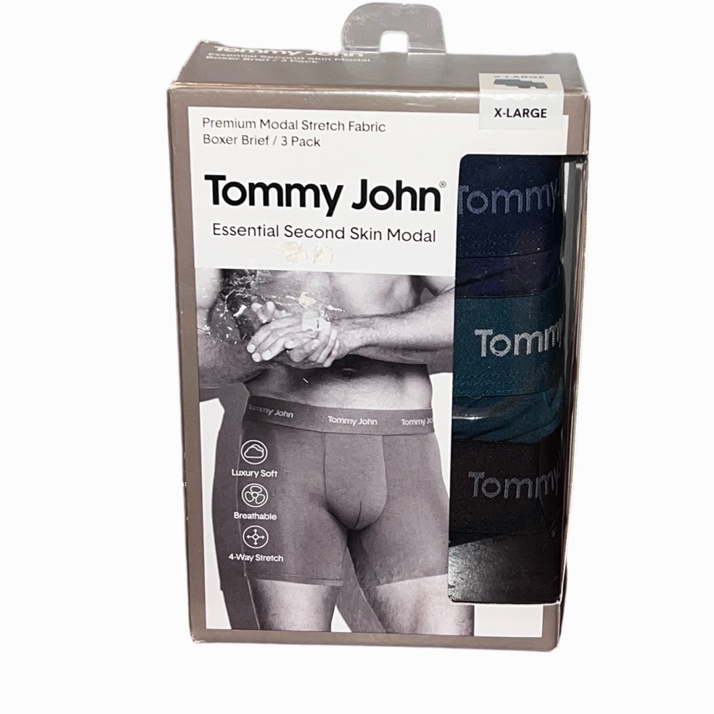 Only avail in Med-Tommy John Men's Boxer Briefs 3-Pack - Black, Blue, & Teal